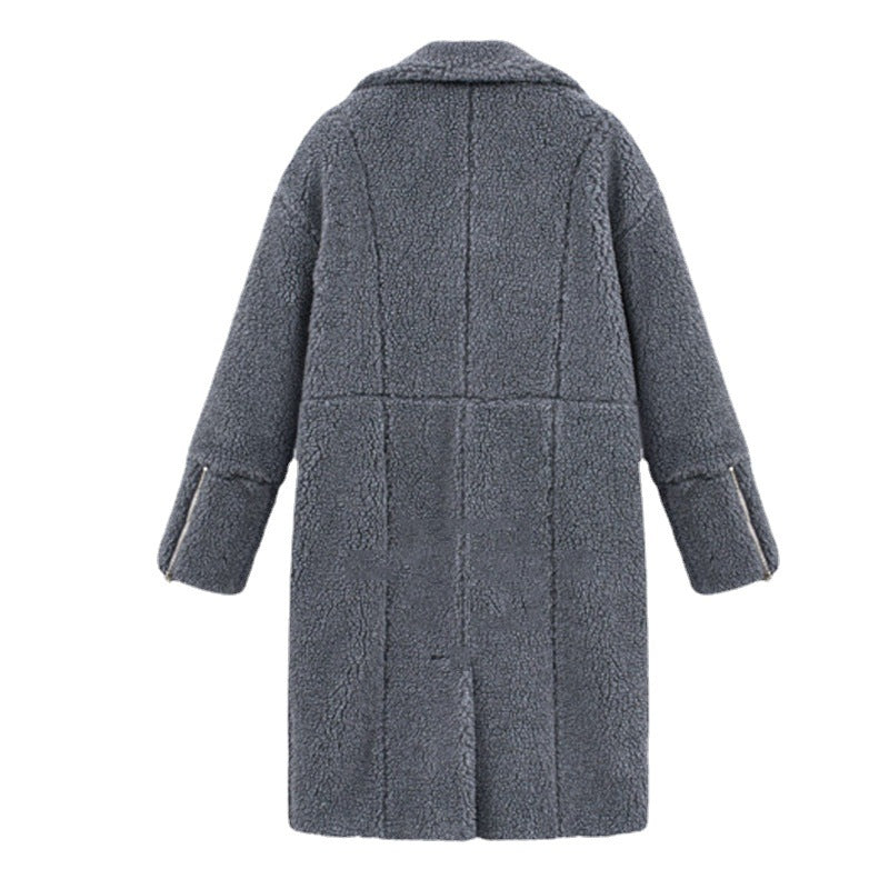 Damen Teddy-Mantel mit Reverskragen, knielanger Schnitt und weicher Sherpa-Optik Drune