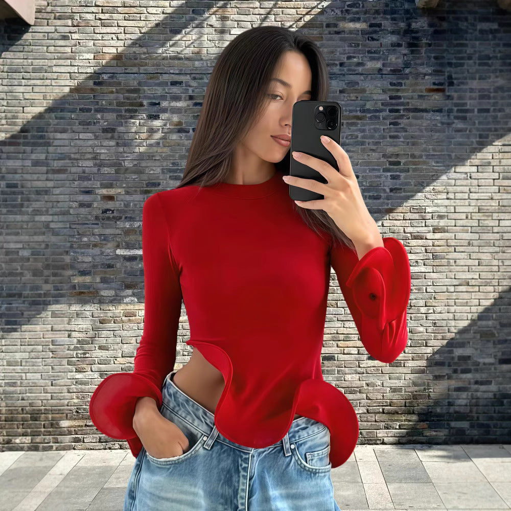 Damen Trendy Oberteil mit asymmetrischen Rüschendetails und elegantes Design Drune
