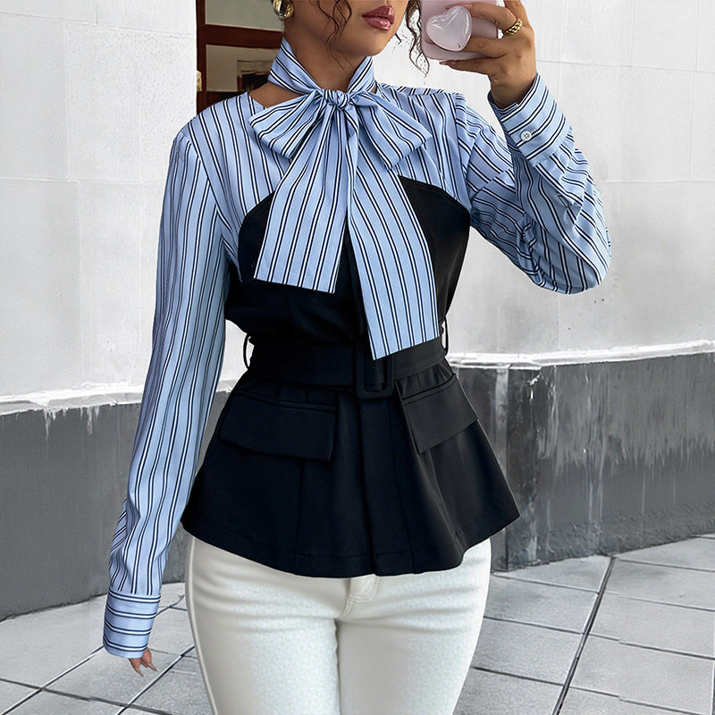 Damen Modische Bluse mit Schleifendetails Drune