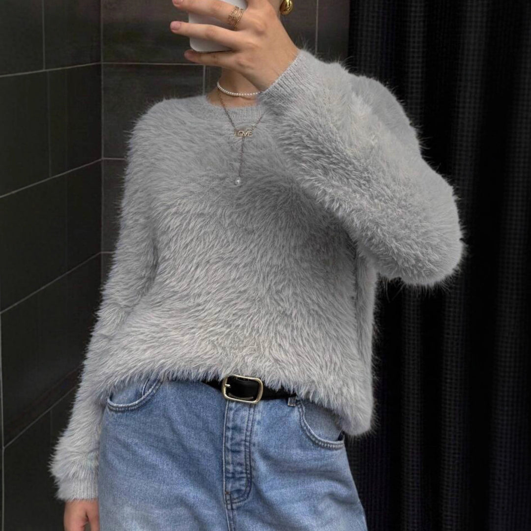 Damen Flauschiger Oversize-Pullover im Angora-Look mit kastiger Silhouette Drune
