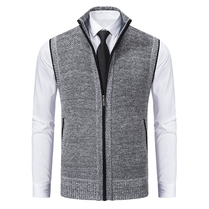 Herren elegante Strickweste mit hohem Kragen und praktischen Reißverschlusstaschen Drune