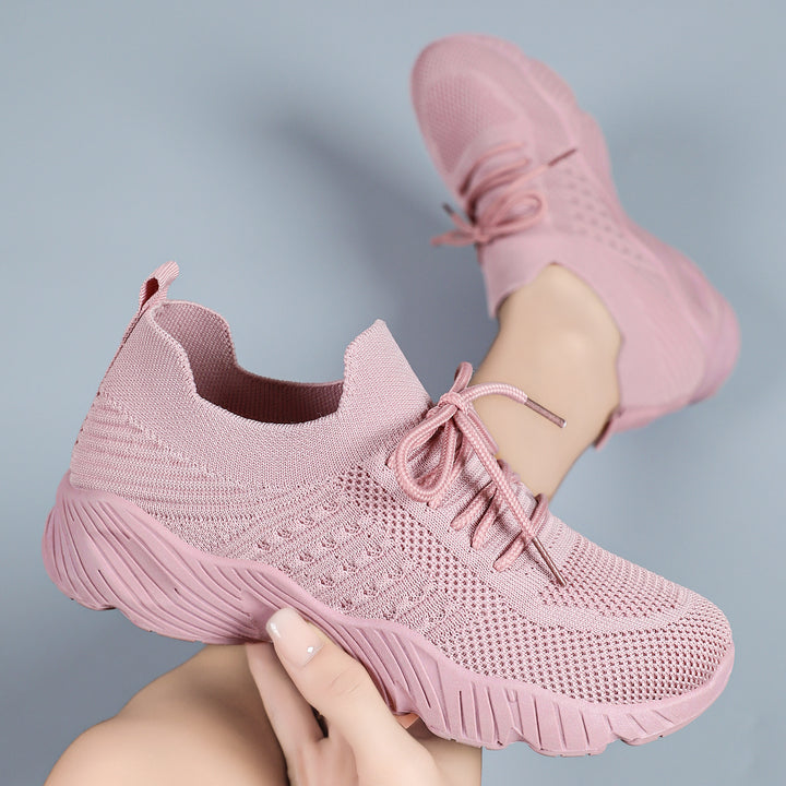 Damen nan nahtloser Strick-Sneaker mit elastischem Einstieg, gepolsterter EVA-Keilsohle und Zuglasche Drune