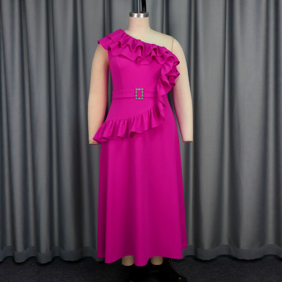 DamenElegantes Abendkleid mit asymmetrischem Rüschenbereich und Taillengürtel Drune