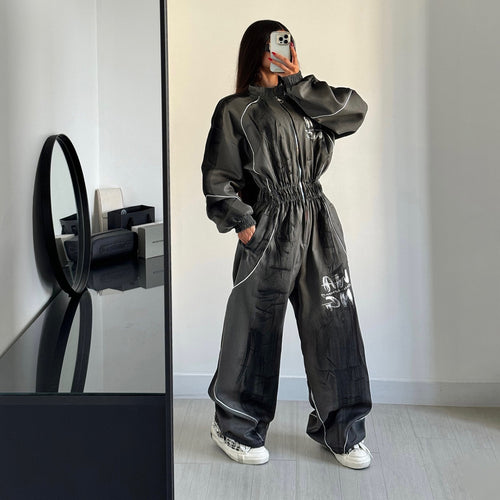 Damen Sportlicher Jumpsuit mit weiten Beinen und elastischem Bund Drune