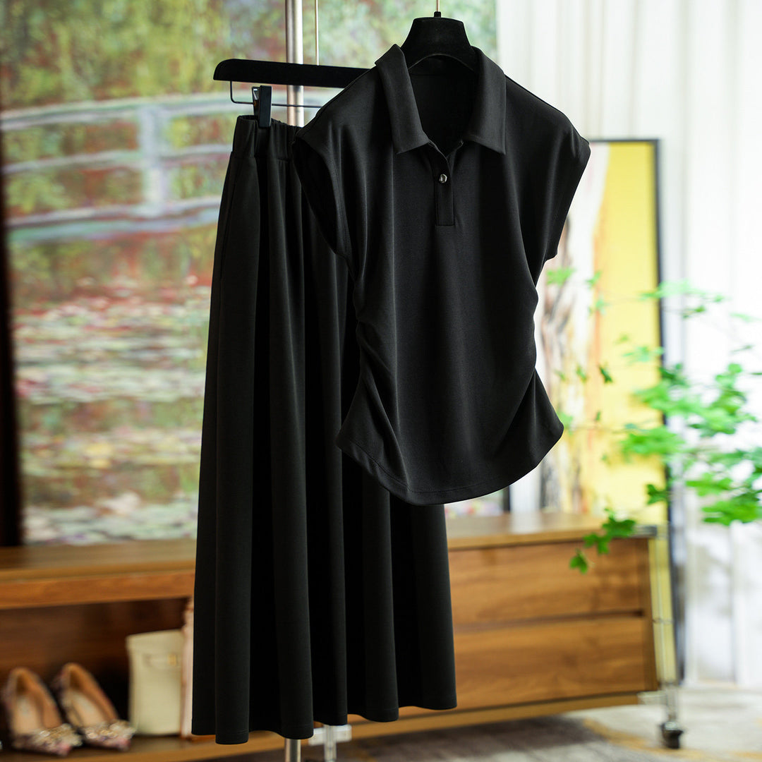 Damen Elegantes Set aus Poloshirt und Midikleid Drune