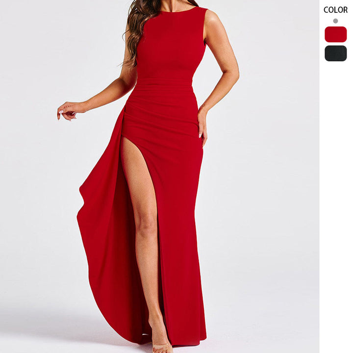 Damen Abendkleid mit hohem Schlitz und Raffungen Drune