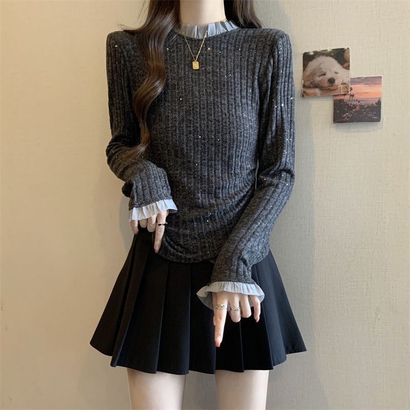 Damen Eleganter Feinstrickpullover mit dekorativem Kragen Drune