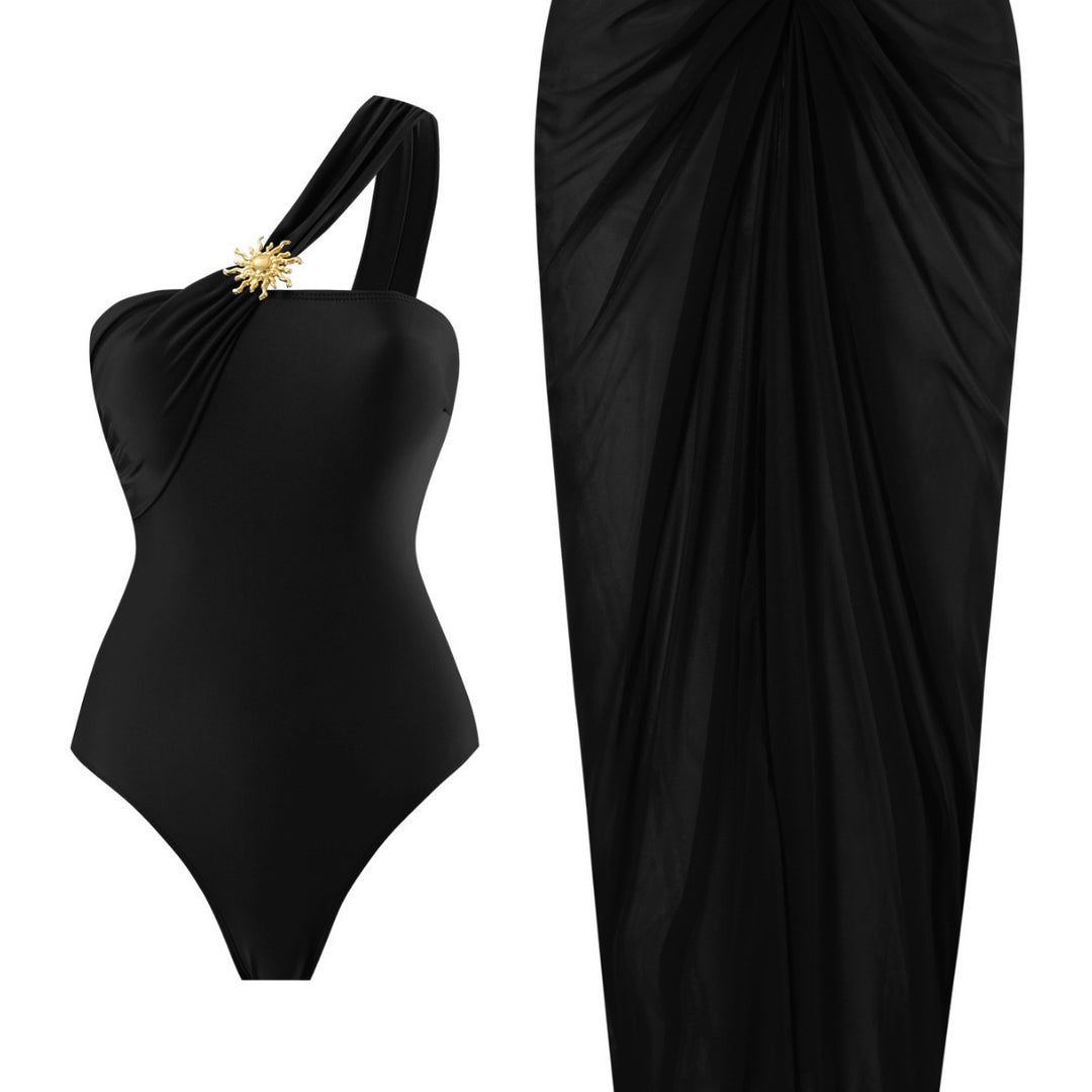 Damen einseitiger Badeanzug mit elegantem Drapierungsdesign und passendem Pareo Drune