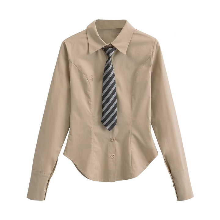 Damen klassische Bluse mit eleganter Krawatte Drune