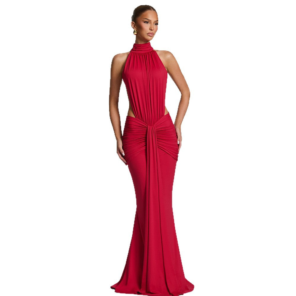 Damen Figurumspielendes Abendkleid mit hochgeschlossenem Design und raffinierten Drapierungen Drune