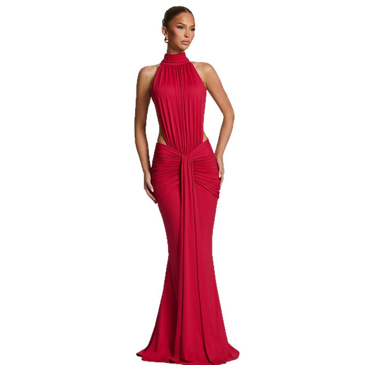 Damen Figurumspielendes Abendkleid mit hochgeschlossenem Design und raffinierten Drapierungen Drune