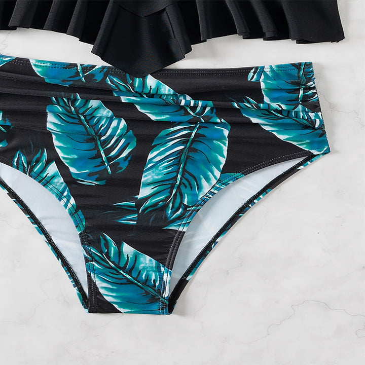 Damen Crop-Top-Bikini mit voluminösen Rüschendetails und hoch tailliertem Slip Drune