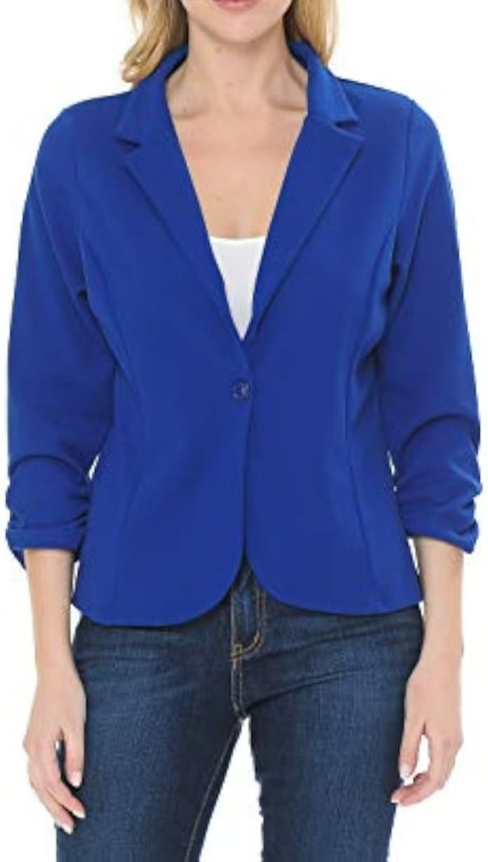 Damen taillierter Jersey-Blazer mit Ein-Knopf-Verschluss und dreiviertelärmeln Drune