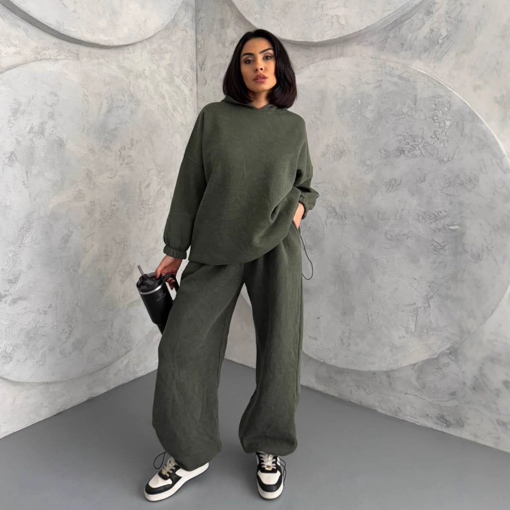 Damen lässiger Hoodie und weite Jogginghose Set Drune