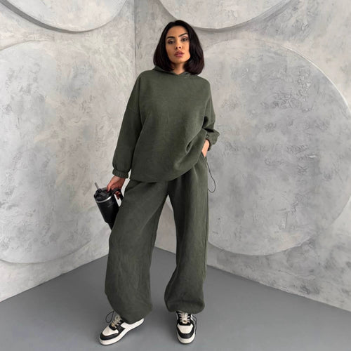 Damen lässiger Hoodie und weite Jogginghose Set Drune
