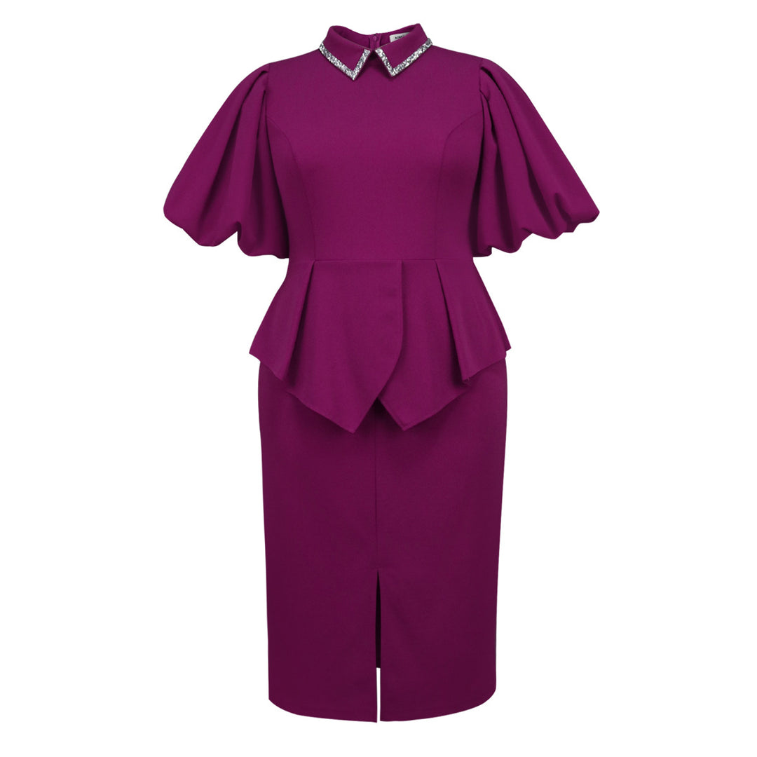 Damen Peplum Kleid mit elegantem Kristallkragen Drune
