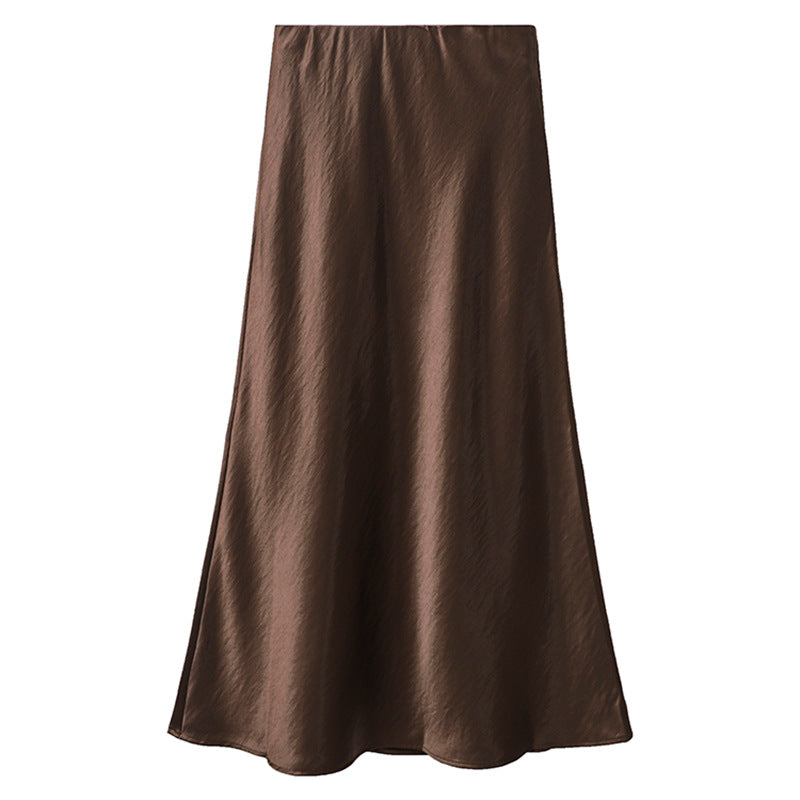 Damen nan eleganter Midirock aus Satin mit A-Linie und nahtlosem Bund Drune