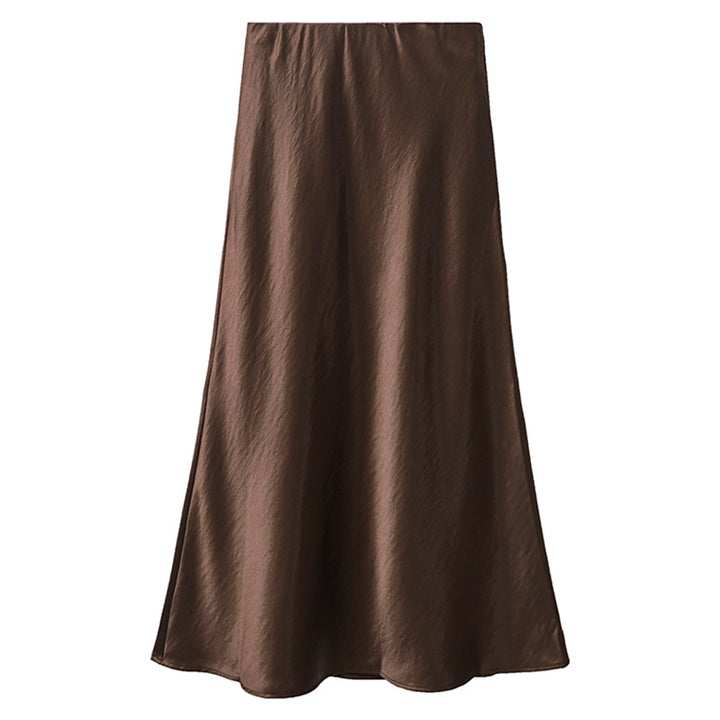 Damen nan eleganter Midirock aus Satin mit A-Linie und nahtlosem Bund Drune