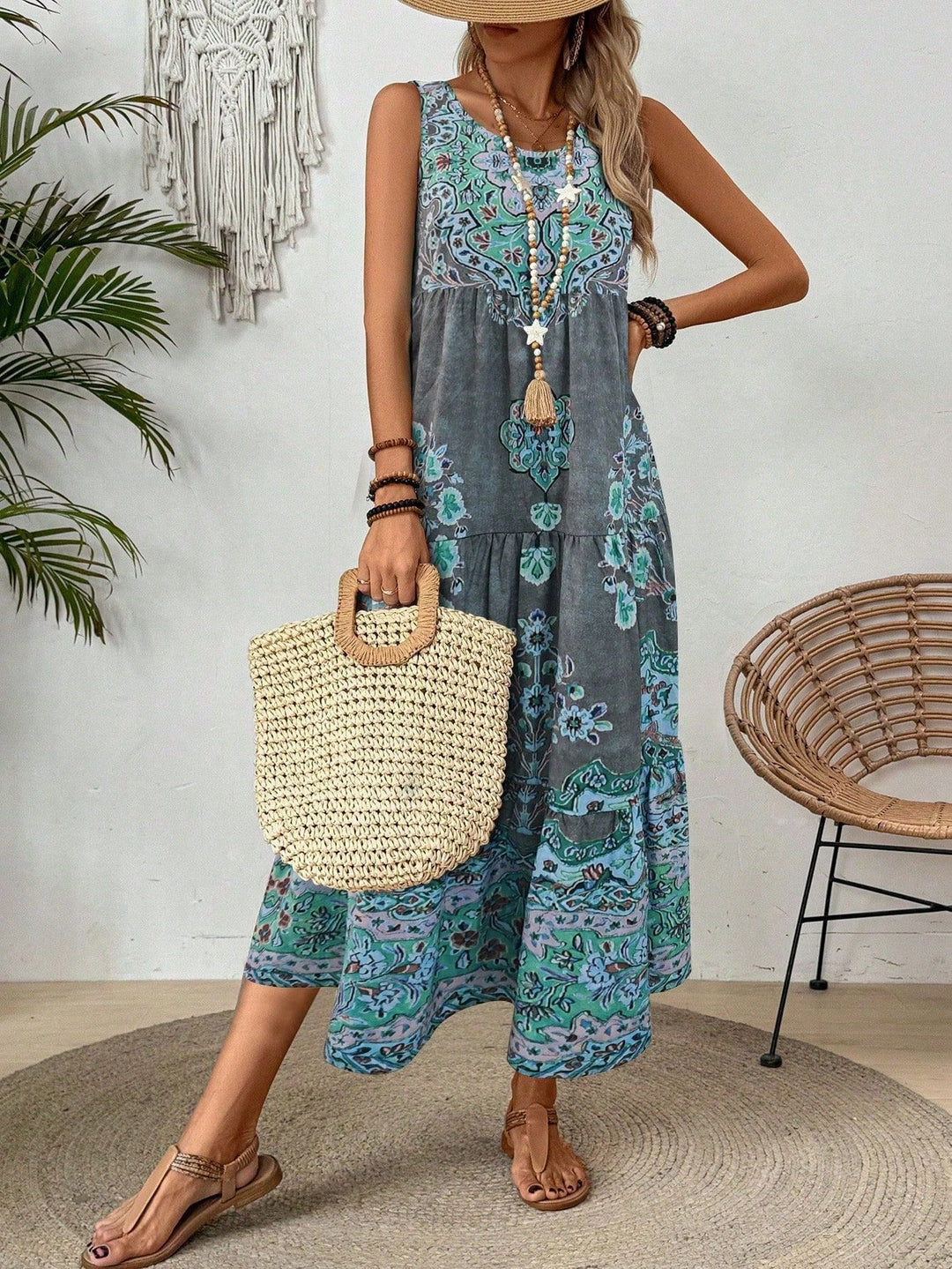 Damen Maxikleid mit floralen Mustern Drune