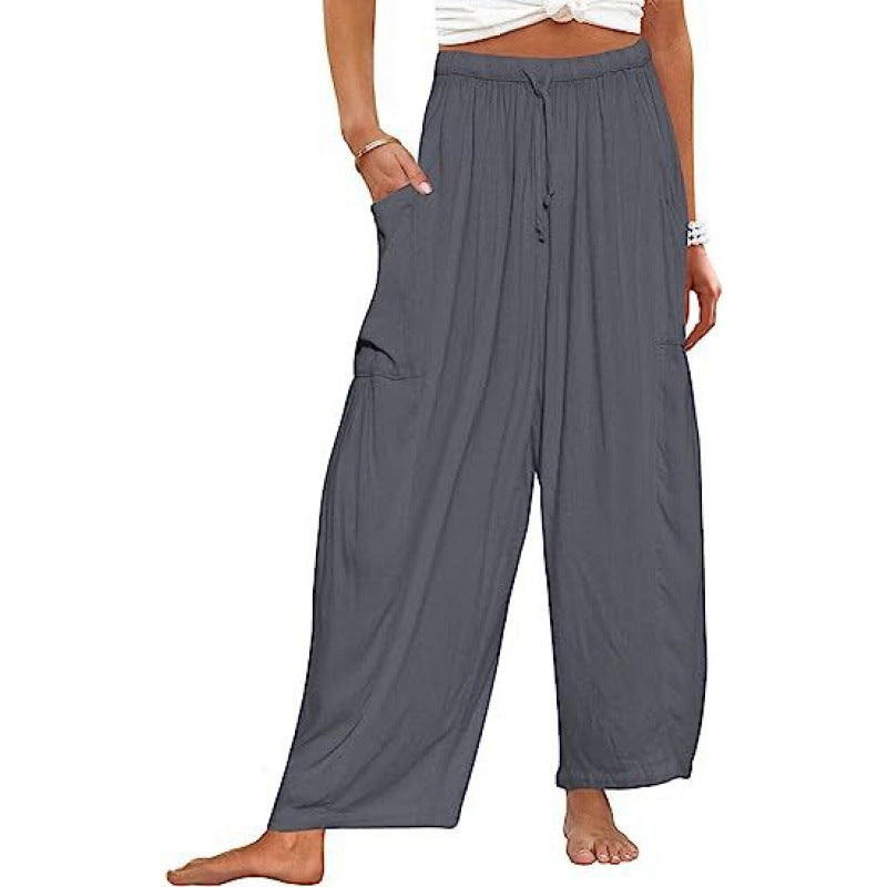 Damen weite und bequeme Sommerhose mit elastischem Bund und praktischen Taschen Drune