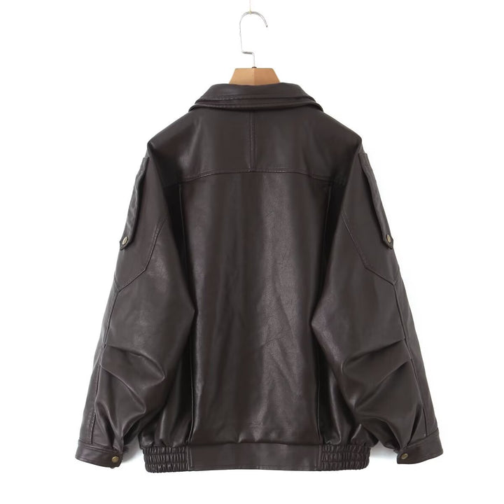 Damen Kunstlederjacke im lässigen Oversized-Stil mit Taillenzug Drune