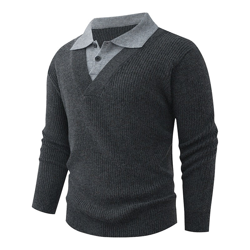 Herren Feinstrickpullover mit eingearbeitetem Polokragen und tiefem V-Ausschnitt Drune