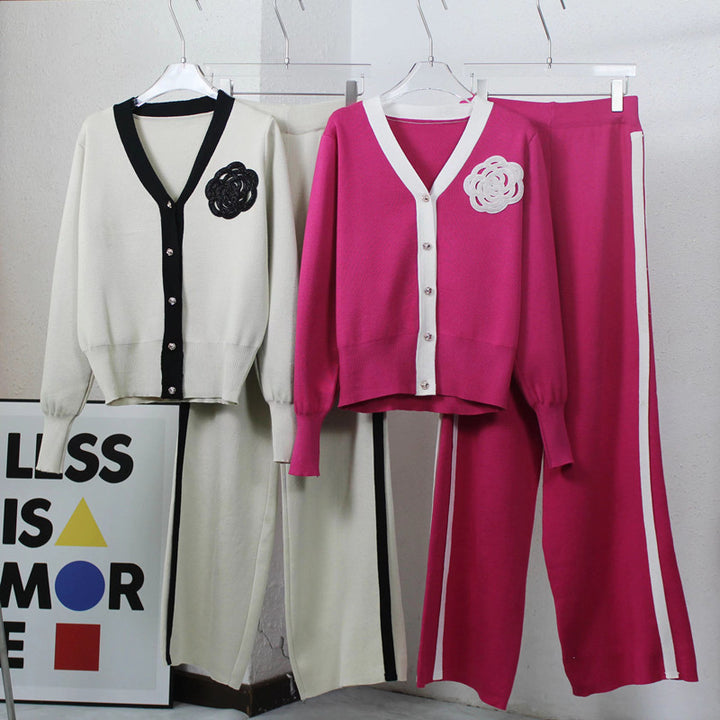 Damen Strick-Loungewear-Set mit eleganter Knopfleiste und modischen Details Drune