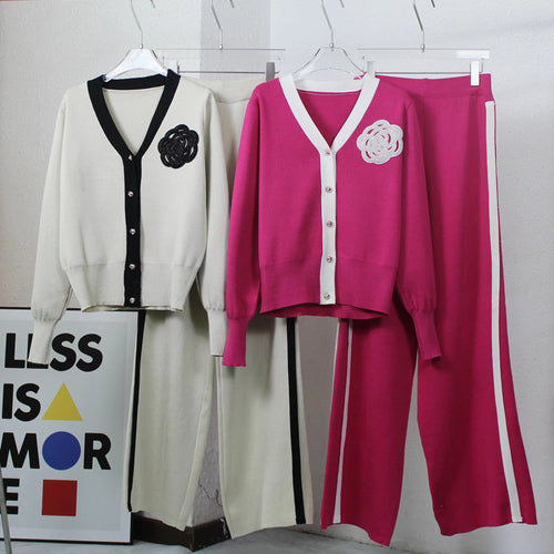 Damen Strick-Loungewear-Set mit eleganter Knopfleiste und modischen Details Drune
