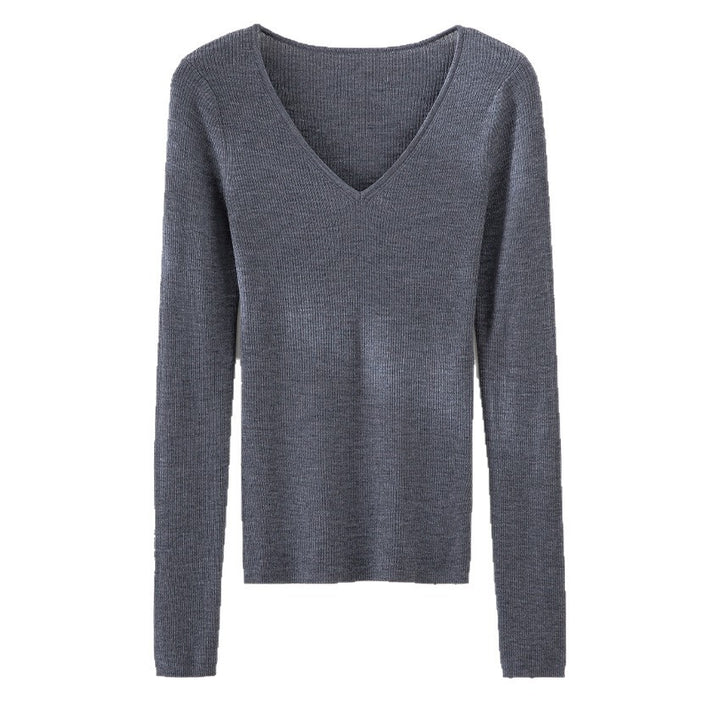 Damen Feiner gerippter Feinstrickpullover mit V-Ausschnitt und taillierter Silhouette Drune