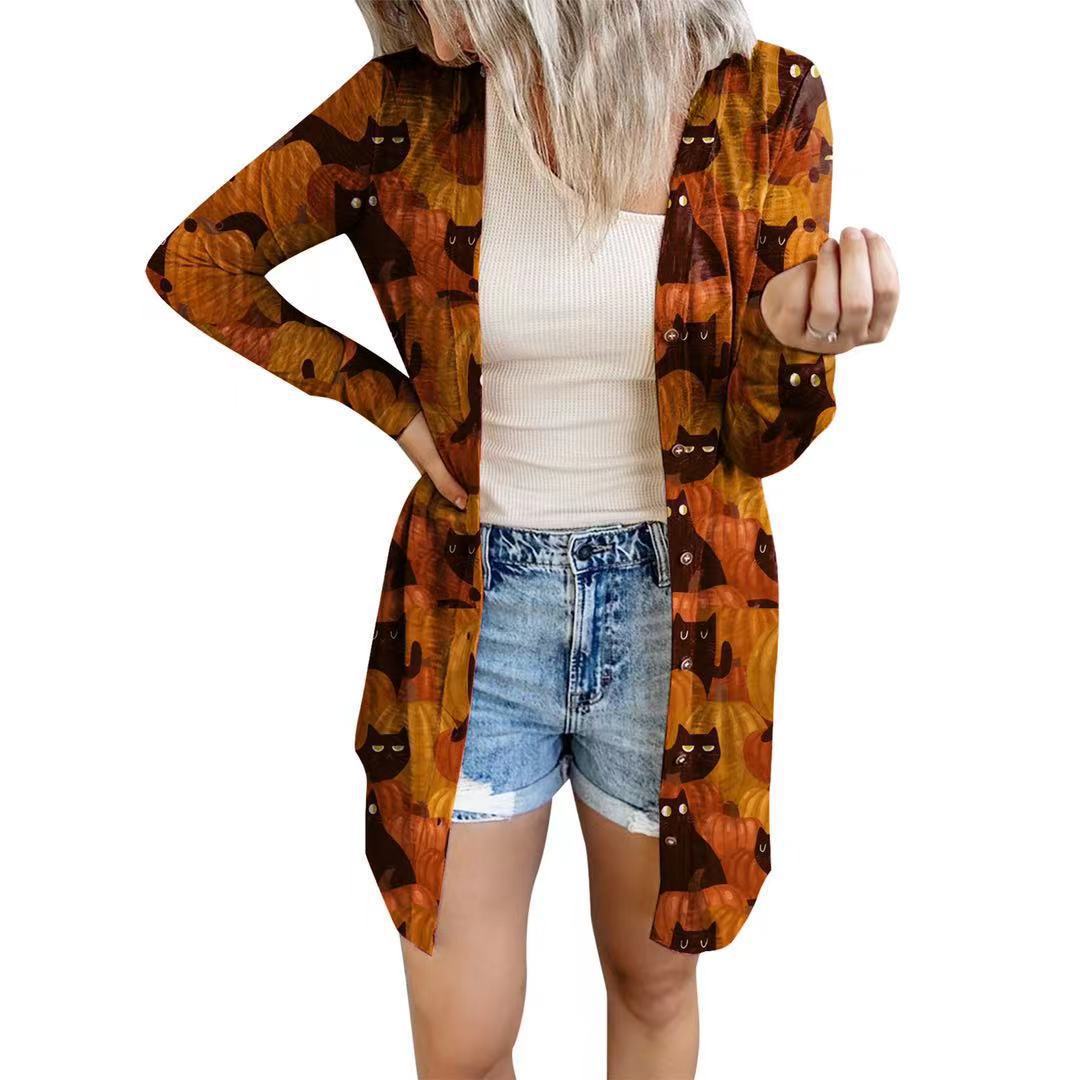 Damen Langärmlige Die Halloween-Kimono-Jacke mit einzigartigem Druck Drune