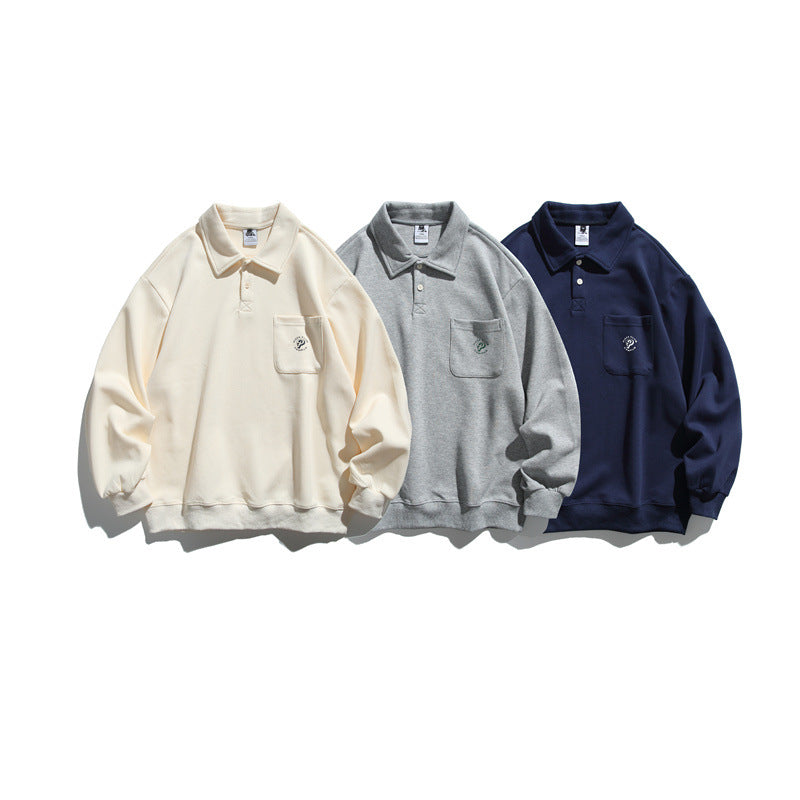 Unisex Relaxed-Fit Polokragen-Sweatshirt mit Brusttasche und feiner Ponte-Struktur Drune