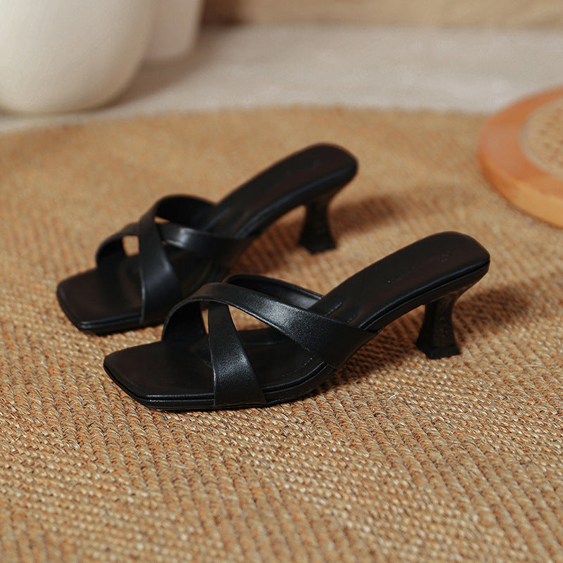 Damen Sandalen mit elegantem Blockabsatz und geschmackvollem Kreuzriemen Drune