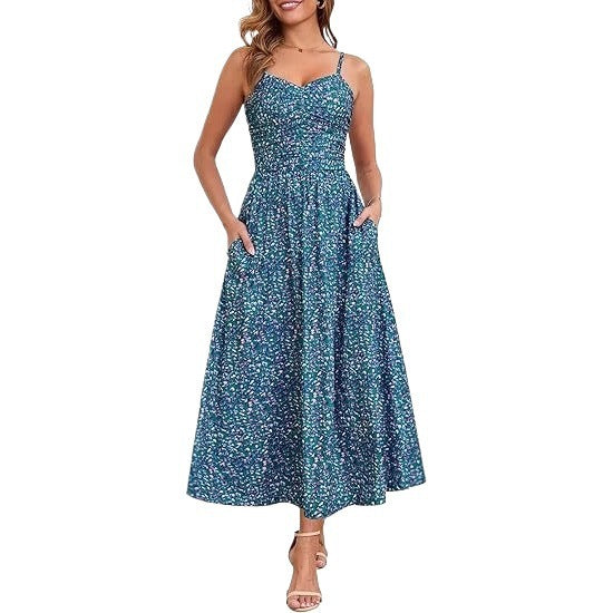 Damen Maxikleid mit schmalen Trägern und praktischen Seitentaschen Drune
