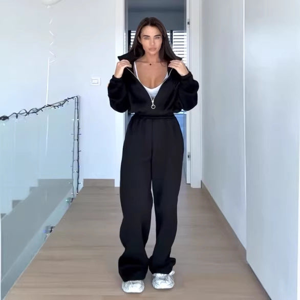 Damen lässiger Sportanzug mit oversized Kapuzenjacke und elastischen Hosen