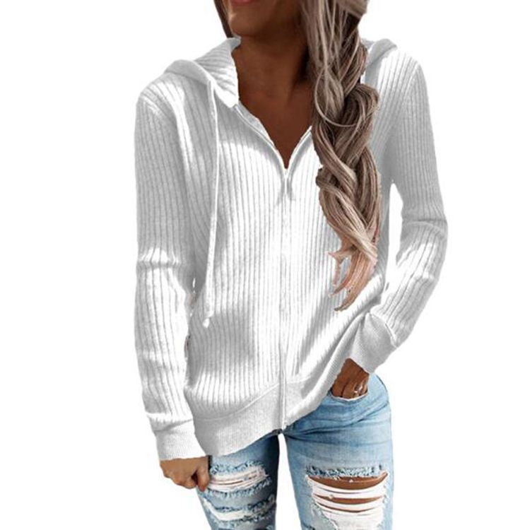 Damen nan gerippter Kapuzen-Zip-Hoodie mit halbem Reißverschluss und Kängurutaschen Drune