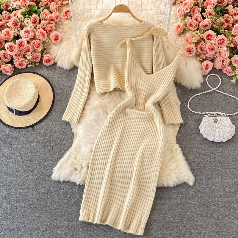 Damen Modisches Strickkleid- und Oberteil-Set Drune
