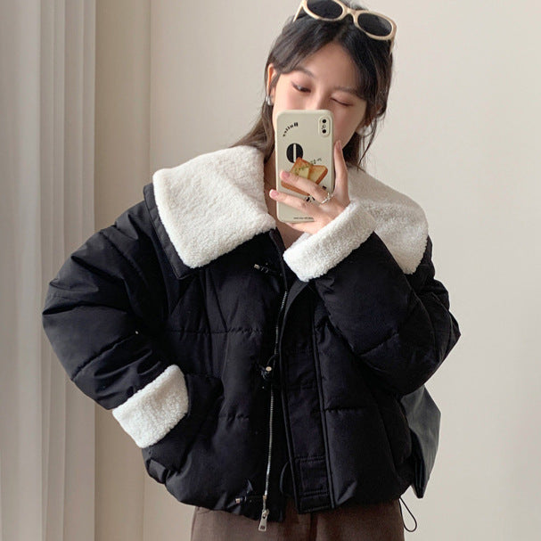 Damen Kuschelige Daunenjacke mit abnehmbarem Teddykragen Drune