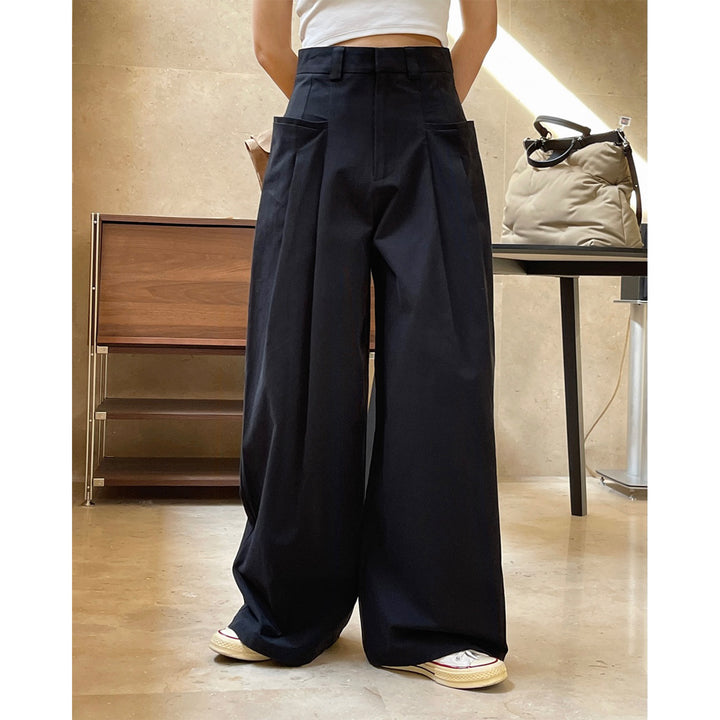 Damen Hochtaillierte weite Bundfalten‑Hose im Ballon‑Baggy‑Stil Drune
