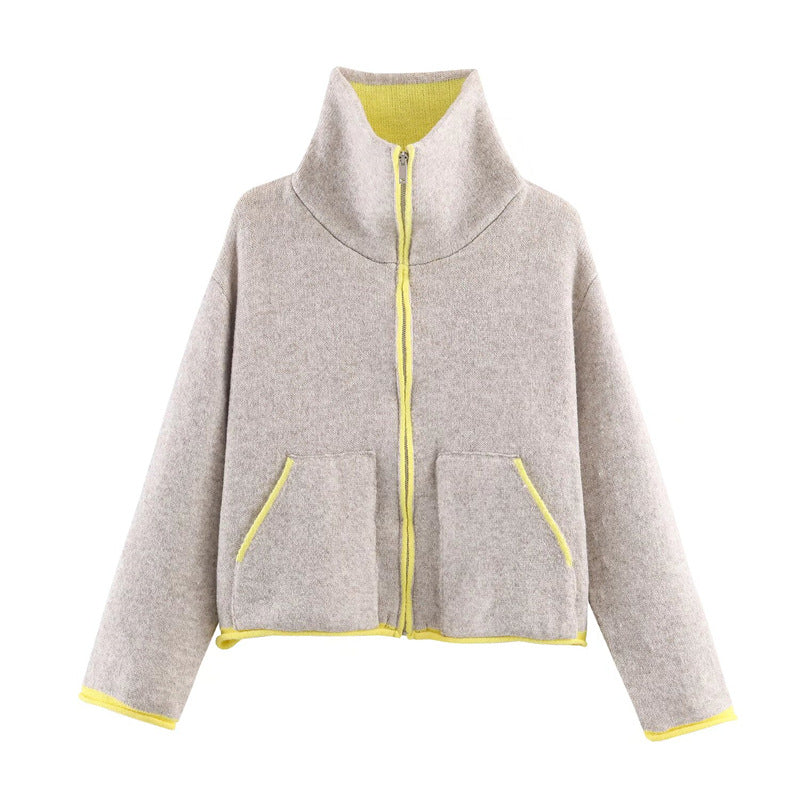 Damen modische Oversized Fleecejacke mit hohem Kragen und praktischen Taschen Drune