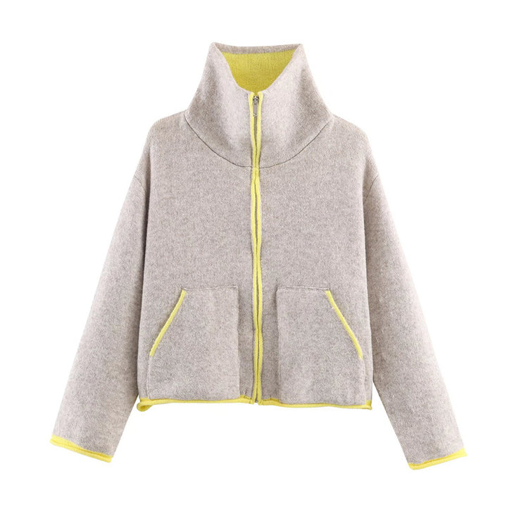 Damen modische Oversized Fleecejacke mit hohem Kragen und praktischen Taschen Drune