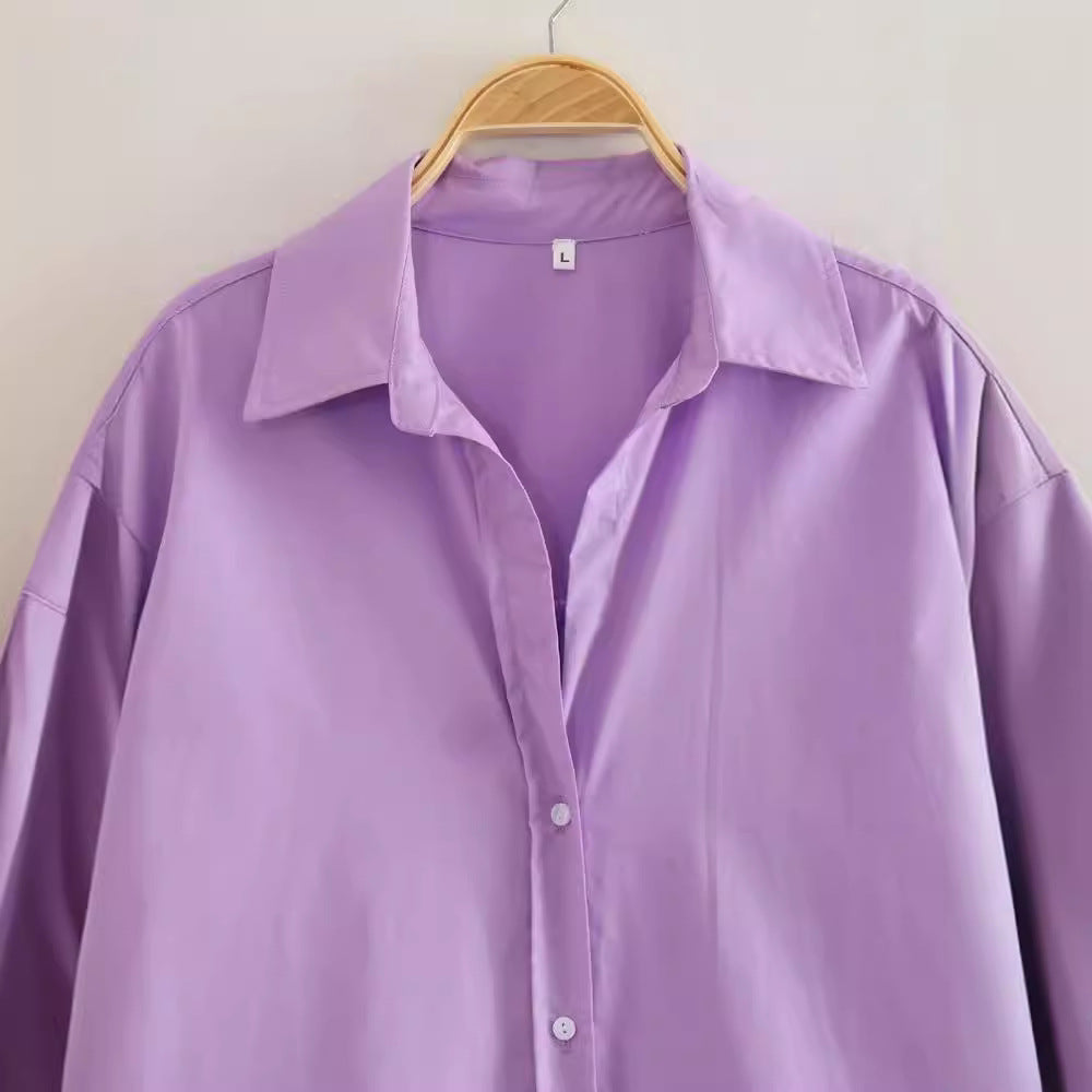 Damen nan oversized Longbluse mit Kentkragen, durchgehender Knopfleiste und abgerundetem Saum Drune
