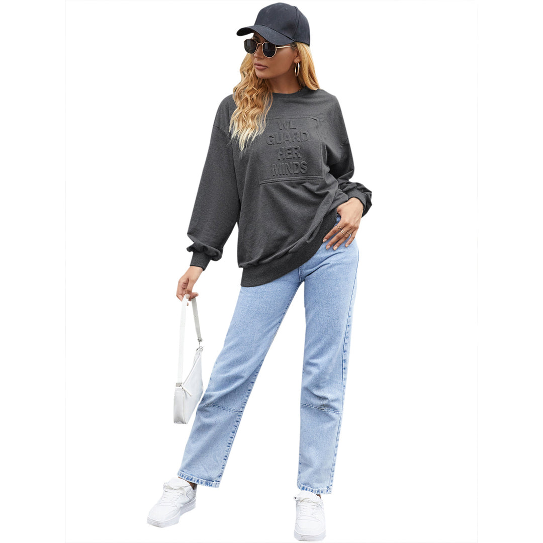Damen lässiger Sweatshirt mit elegantem Rundhalsausschnitt und dekorativem Schriftzug Drune
