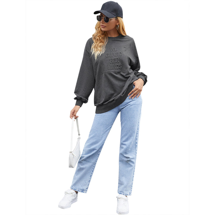 Damen lässiger Sweatshirt mit elegantem Rundhalsausschnitt und dekorativem Schriftzug Drune