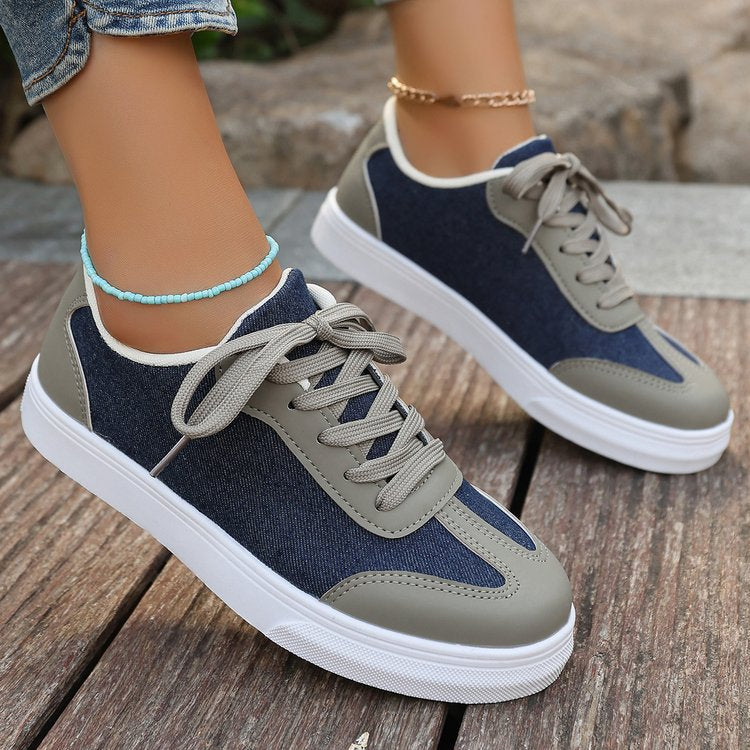 Damen Plateau‑Sneaker im Denim‑Look mit gepolstertem Komfortfußbett und Elastik‑Schnürung Drune