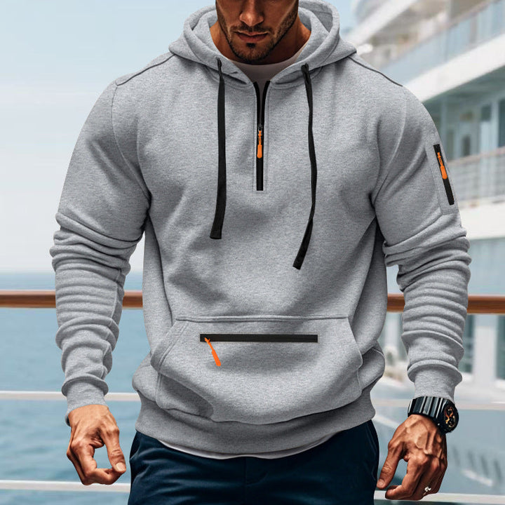 Herren sportlicher Kapuzenpullover mit praktischem Zwei-Wege-Reißverschluss und seitlichen Taschen Drune