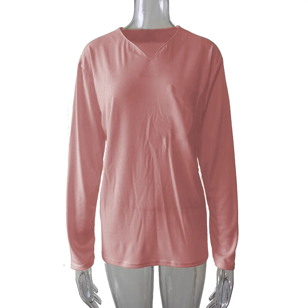 Damen nan legeres Langarmshirt mit V-Notch-Ausschnitt, Brusttasche und lockerer Oversize-Passform Drune