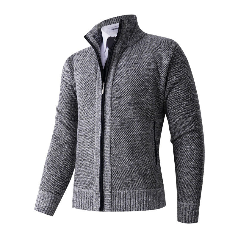 Herren stylische Strickjacke mit hohem Kragen und praktischen Taschen Drune