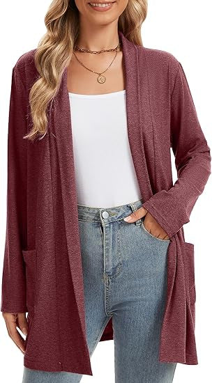 Damen lässiger Langarm-Cardigan mit offenen Front und Taschen Drune