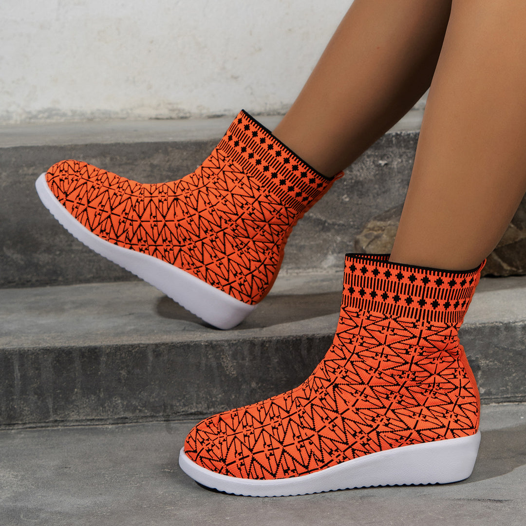 Damen modische Synthetik-Stiefel mit kreativem Muster und elastischem Obermaterial Drune