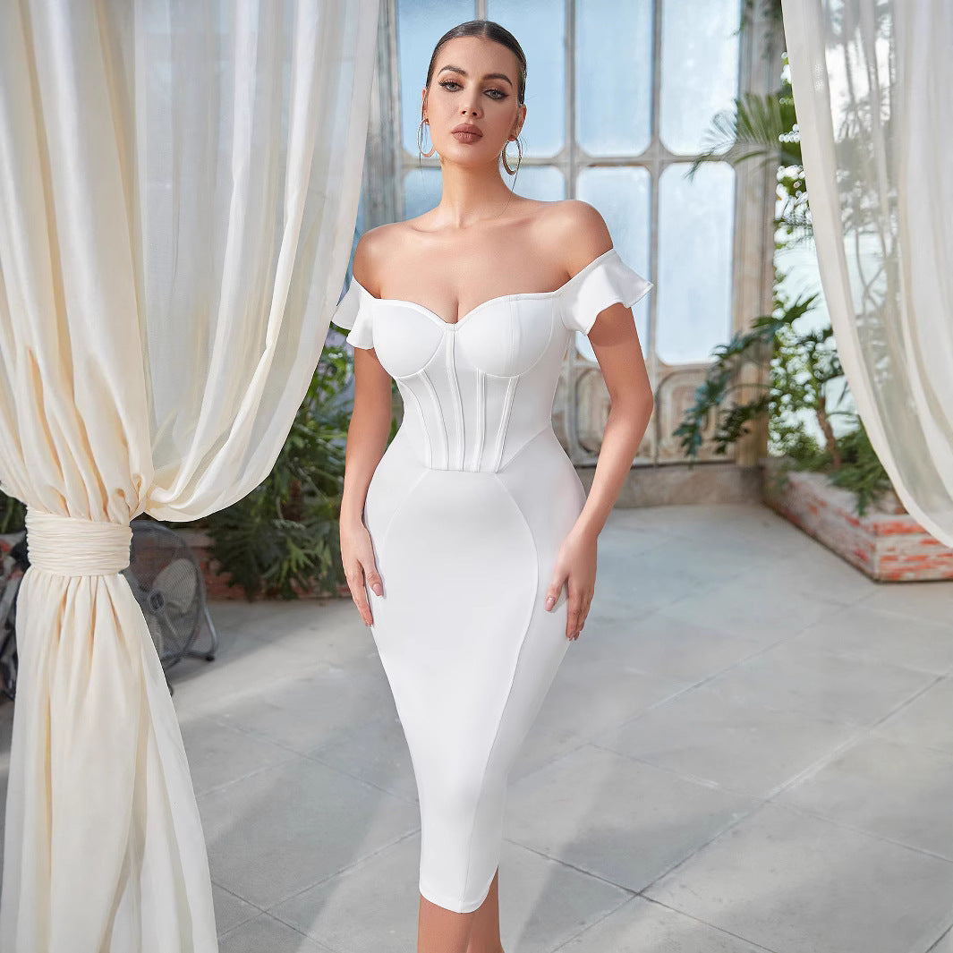 Damen Figurbetontes Kleid mit schulterfreiem Design und Korsett-Optik Drune